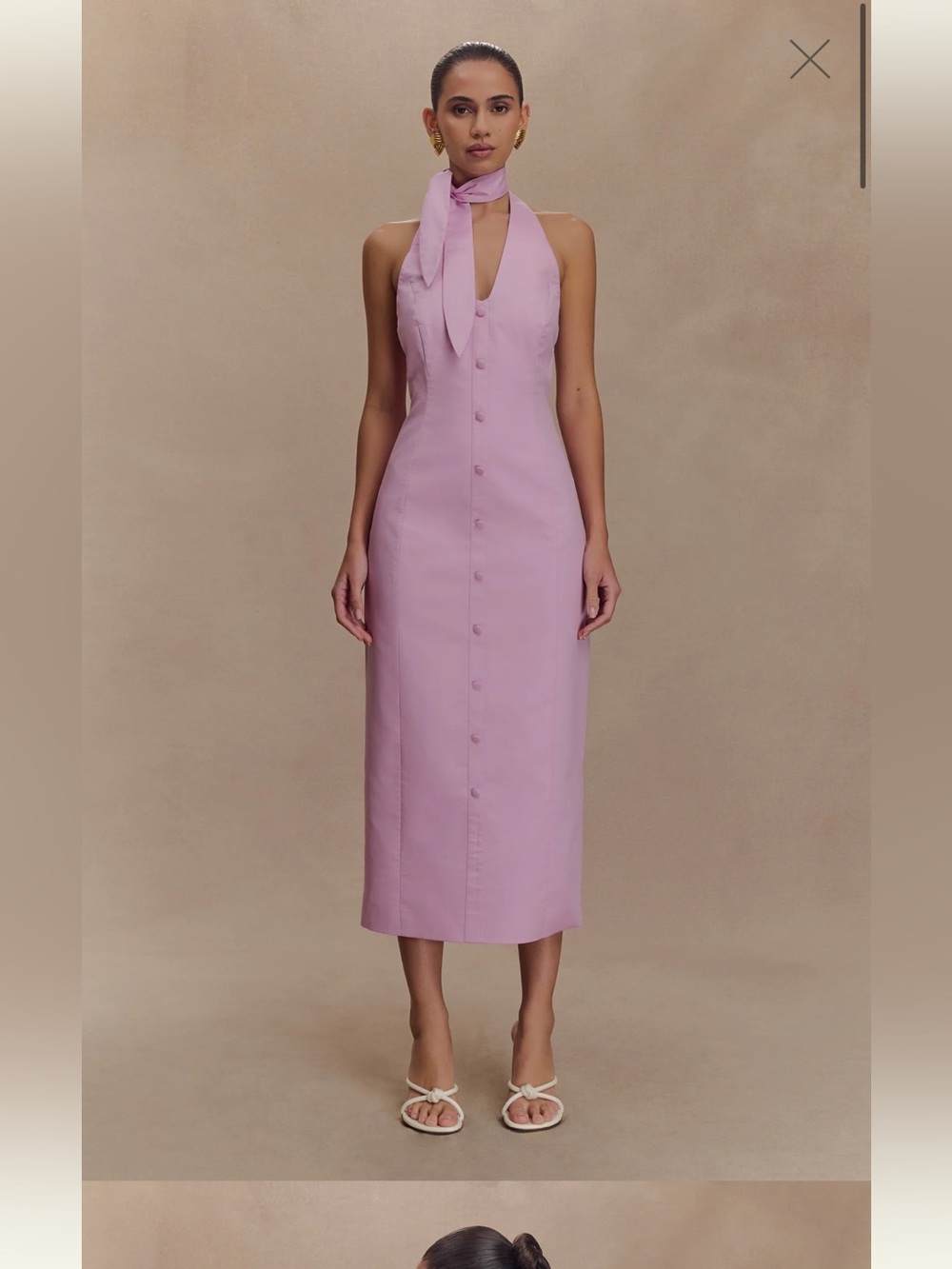 Meshki Lavender Halter Button-Front Midi Dress